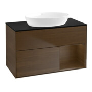 V&B Meuble sous lavabo Finion 100, Pl bleu m, Reg noyer ven, noyer ven