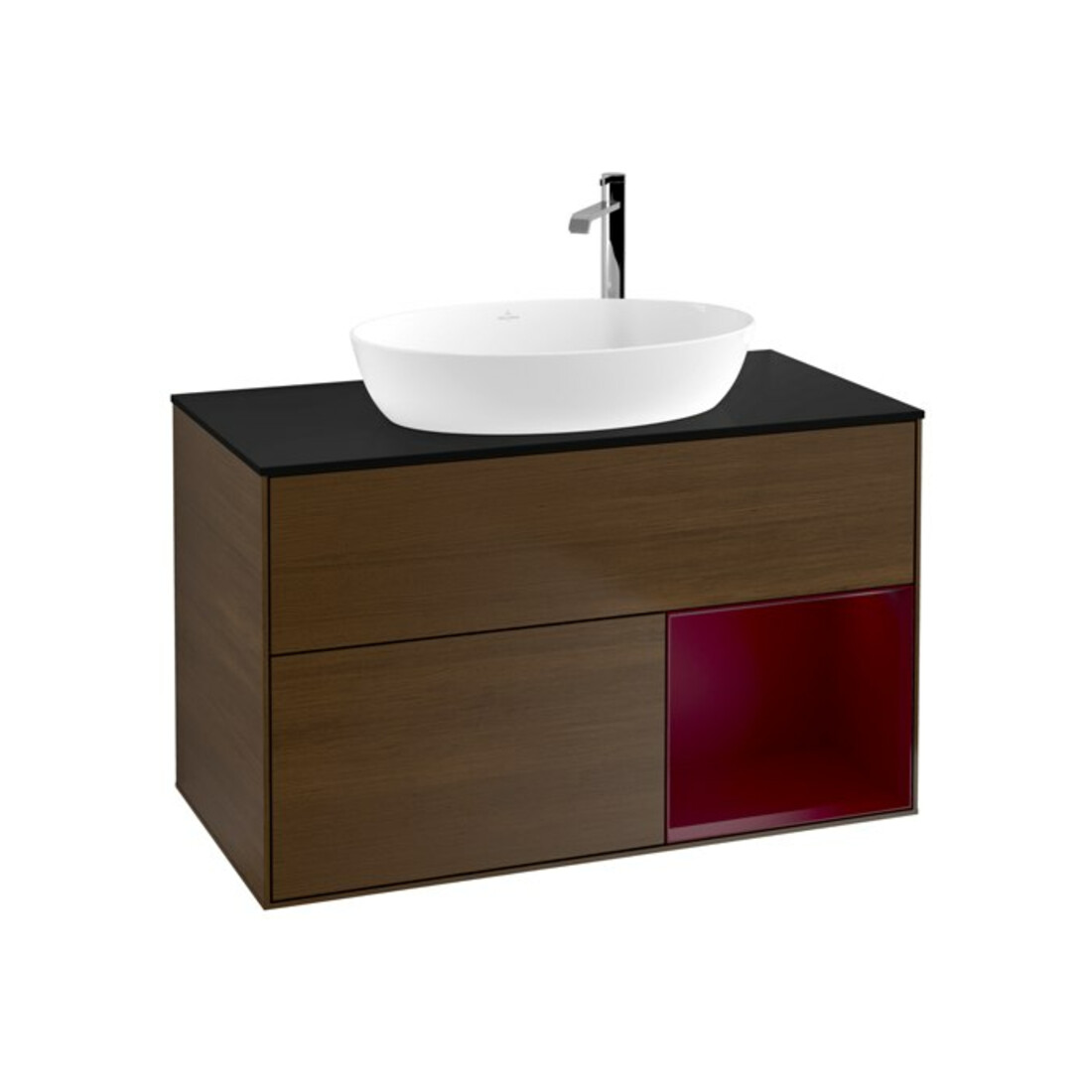 V&B Meuble sous-lavabo Finion 100, Pl bleu m, Reg Peo m Lac, noyer ven