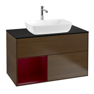 V&B Meuble sous lavabo Finion 100, Pl bleu m, Reg Peo m Lac, noyer ven