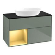 V&B Meuble sous lavabo Finion 100, Pl bleu mat, Étag or mat laqué, Oli mat laqué