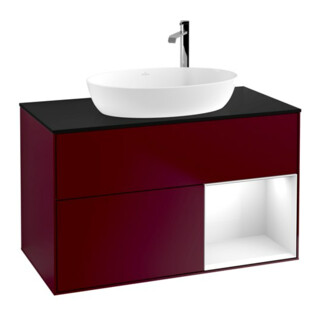 V&B Meuble sous lavabo Finion 100, Pl bleu mat, Étagère blanc brillant, Lac, Peo m