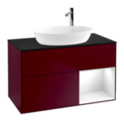 V&B Meuble sous lavabo Finion 100, Pl bleu mat, Étagère blanc brillant, Lac, Peo m