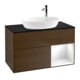 V&B Meuble sous lavabo Finion 100, Pl bleu mat, Étagère blanc brillant, Laqué, Noyer veinée-1