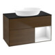 V&B Meuble sous lavabo Finion 100, Pl bleu mat, Étagère blanc brillant, laqué, noyer veinée-1