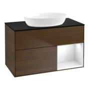V&B Meuble sous lavabo Finion 100, Pl bleu mat, Étagère blanc brillant, laqué, noyer veinée