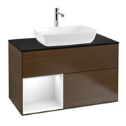 V&B Meuble sous-lavabo Finion 100, Pl bleu mat, Étagère blanc brillant, Laqué, noyer veinée