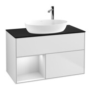 V&B Meuble sous lavabo Finion 100, pl bleu mat, étagère blanc mat laqué