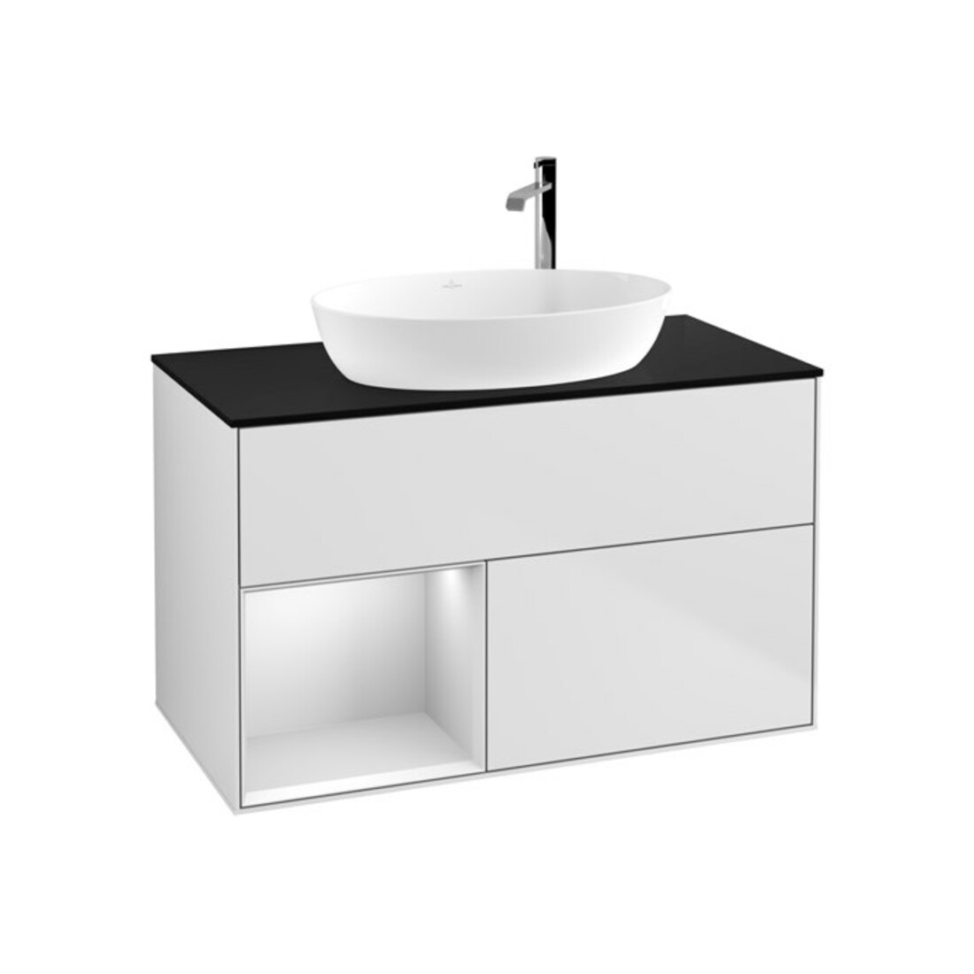 V&B Meuble sous lavabo Finion 100, pl bleu mat, étagère blanc mat laqué