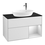 V&B Meuble sous lavabo Finion 100, Pl bleu mat, étagère blanc mat laqué