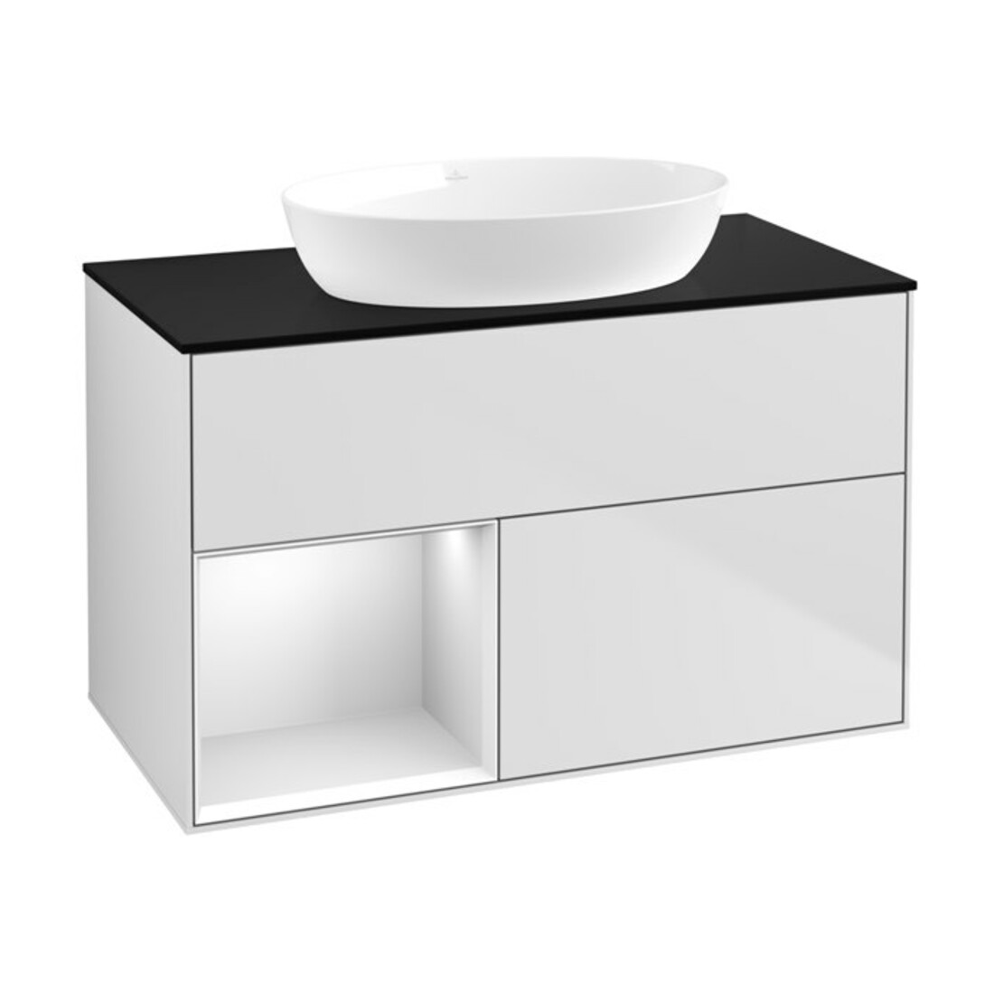 V&B Meuble sous-lavabo Finion 100, Pl bleu mat, étagère blanc mat laqué