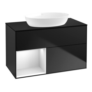 V&B Meuble sous lavabo Finion 100, Pl bleu mat, Étagère blanc mat laqué, bleu mat laqué