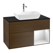 V&B Meuble sous lavabo Finion 100, Pl bleu mat, étagère blanc mat, laqué, noyer veinée