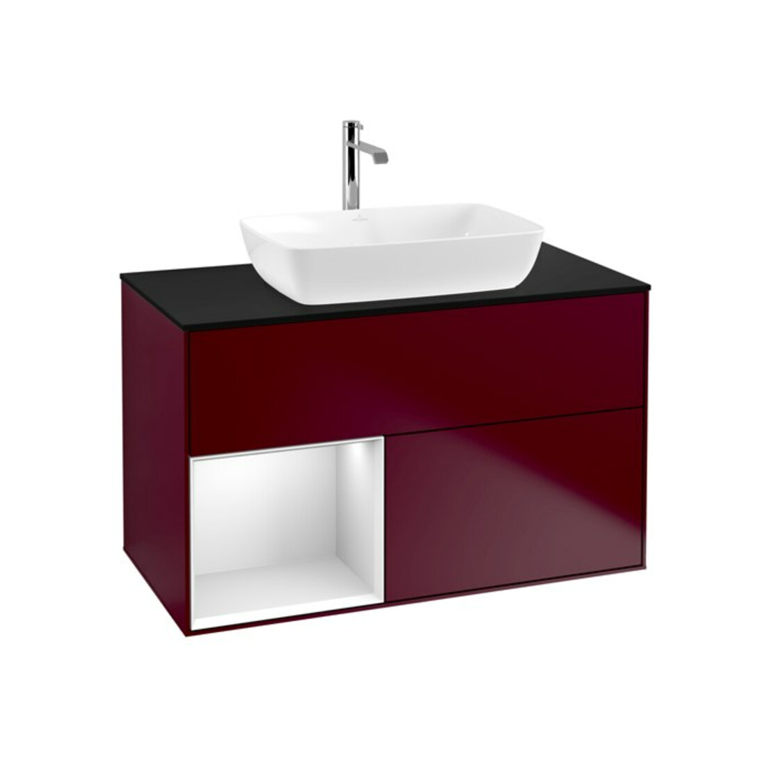 V&B Meuble sous lavabo Finion 100, Pl bleu mat, Étagère blanc mat, Poignée mat