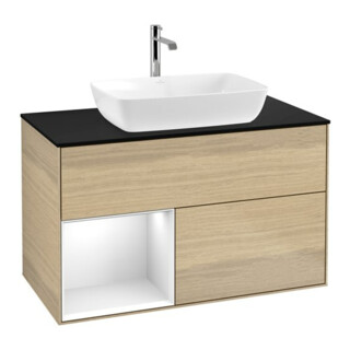 V&B Meuble sous lavabo Finion 100, Pl bleu mat, étagère blanche laquée, Oa ven