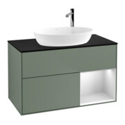 V&B Meuble sous-lavabo Finion 100, Pl bleu mat, Étagère blanche laquée, Poignées laquées