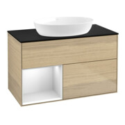 V&B Meuble sous lavabo Finion 100, Pl bleu mat, Étagère blanche mat Lac, Oa ven