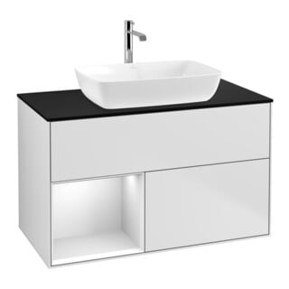 V&B Meuble sous lavabo Finion 100, Pl bleu mat, Étagère blanche mat laquée, blanche mat laquée