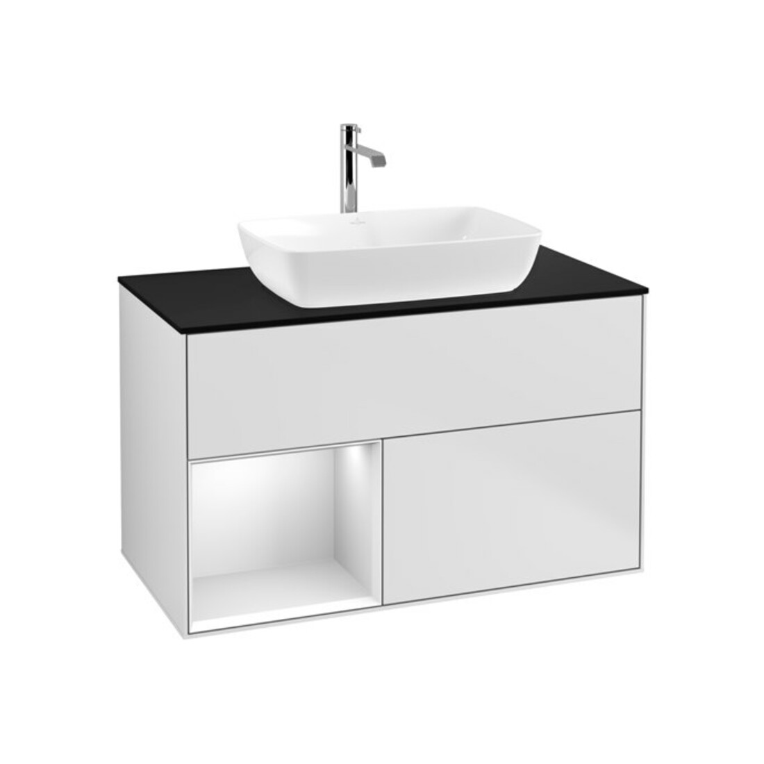 V&B Meuble sous lavabo Finion 100, Pl bleu mat, Étagère blanche mat laquée, blanche mat laquée