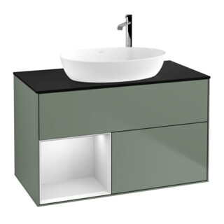 V&B Meuble sous-lavabo Finion 100, Pl bleu mat, Étagère blanche mat laquée, Poignée mat laquée