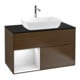 V&B Meuble sous-lavabo Finion 100, Pl bleu mat, Étagère blanche mat, placage noyer-1