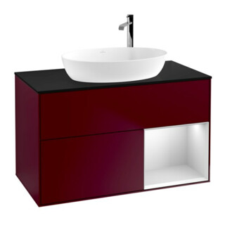 V&B Meuble sous lavabo Finion 100, Pl bleu mat, Étagère blanche mate, Poignée mate