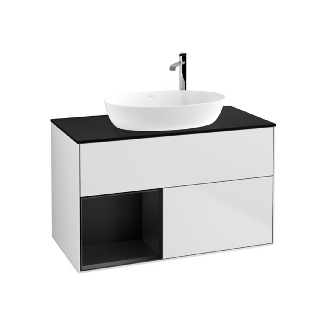 V&B Meuble sous lavabo Finion 100, Pl bleu mat, étagère bleu mat Lac, blanc mat Lac