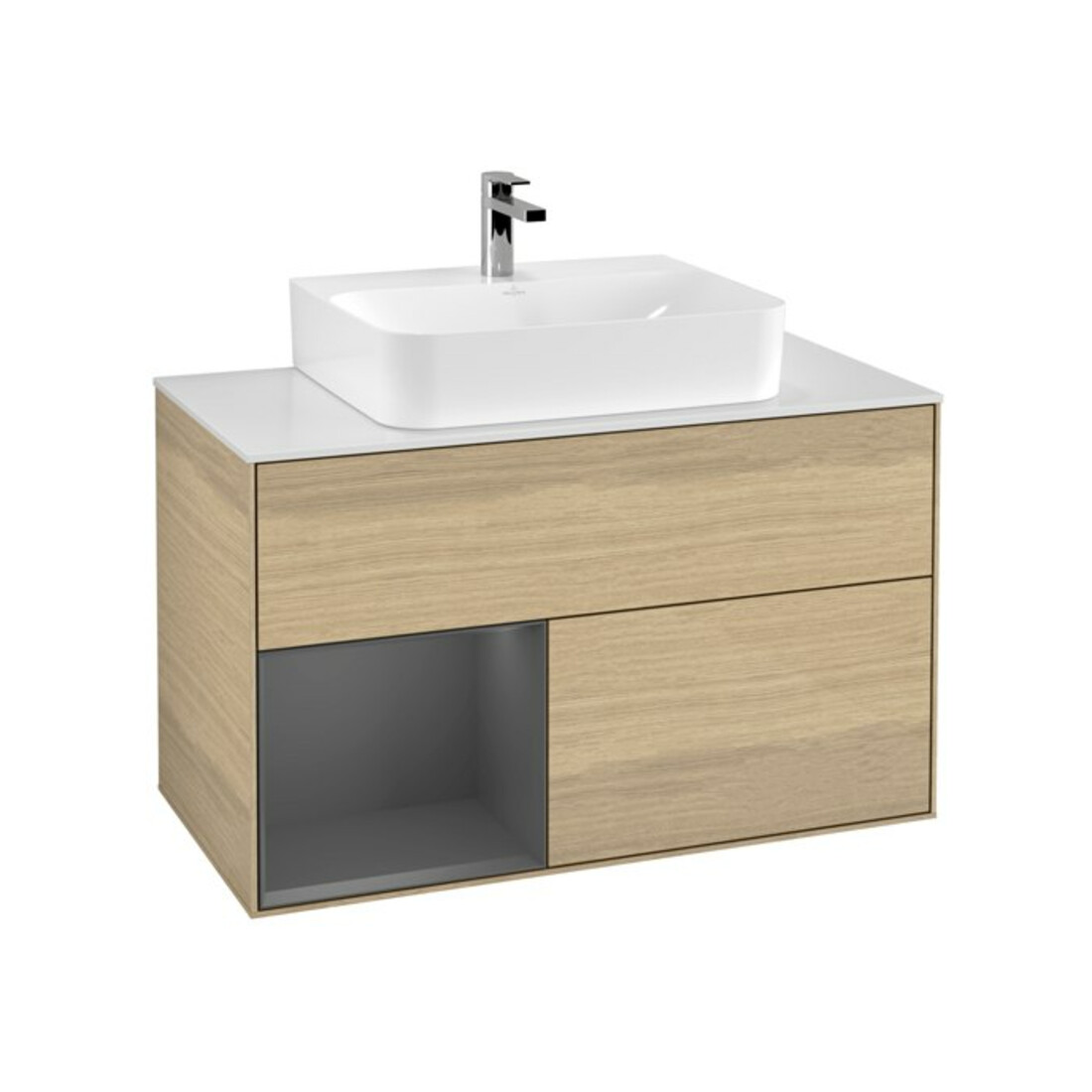 V&B Meuble sous-lavabo Finion 100, Pl bleu mat, étagère gauche Anthracite mat, Oa ven