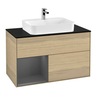 V&B Meuble sous-lavabo Finion 100, Pl bleu mat, étagère gauche Anthracite mat, Oa ven