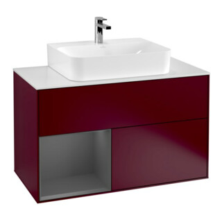 V&B Meuble sous lavabo Finion 100, Pl bleu mat, Étagère gauche anthracite mat, Poignée mat