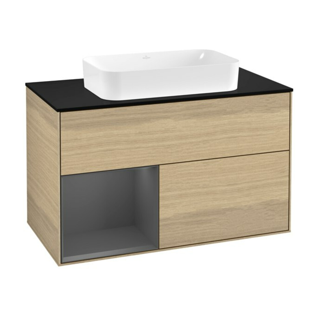 V&B Meuble sous lavabo Finion 100, Pl bleu mat, étagère gauche anthracite, Oa ven