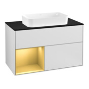 V&B Meuble sous lavabo Finion 100, Pl bleu mat, Étagère gauche, blanc mat Lac