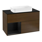 V&B Meuble sous-lavabo Finion 100, Pl bleu mat, Étagère gauche bleu mat Lac, noyer ven