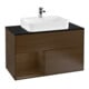 V&B Meuble sous lavabo Finion 100, Pl bleu mat, étagère gauche, chêne sauvage-1