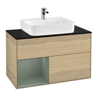 V&B Meuble sous lavabo Finion 100, Pl bleu mat, étagère gauche, huile avec laque, Oa ven