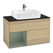 V&B Meuble sous lavabo Finion 100, Pl bleu mat, étagère gauche, huile avec laque, Oa ven