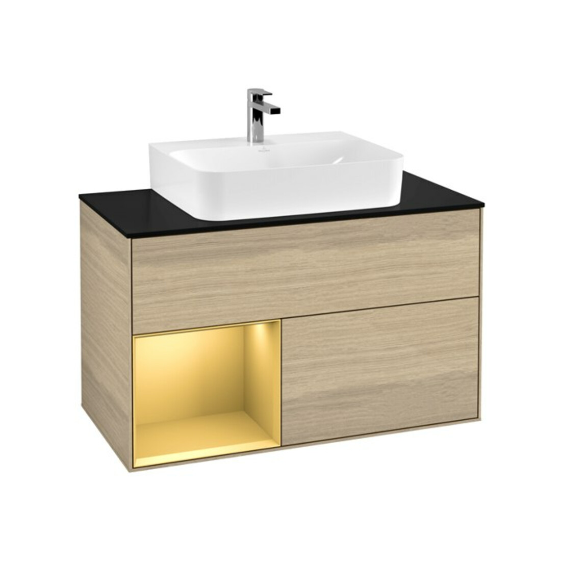 V&B Meuble sous lavabo Finion 100, Pl bleu mat, Étagère gauche, Oa ven