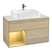 V&B Meuble sous lavabo Finion 100, Pl bleu mat, Étagère gauche, Oa ven