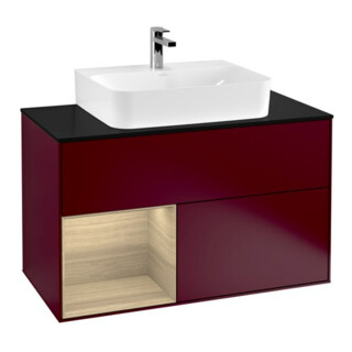V&B Meuble sous lavabo Finion 100, Pl bleu mat, étagère gauche Oa ven, Peo m