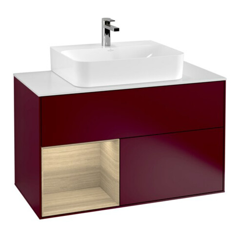 V&B Meuble sous lavabo Finion 100, Pl bleu mat, étagère gauche Oa ven, Peo mat