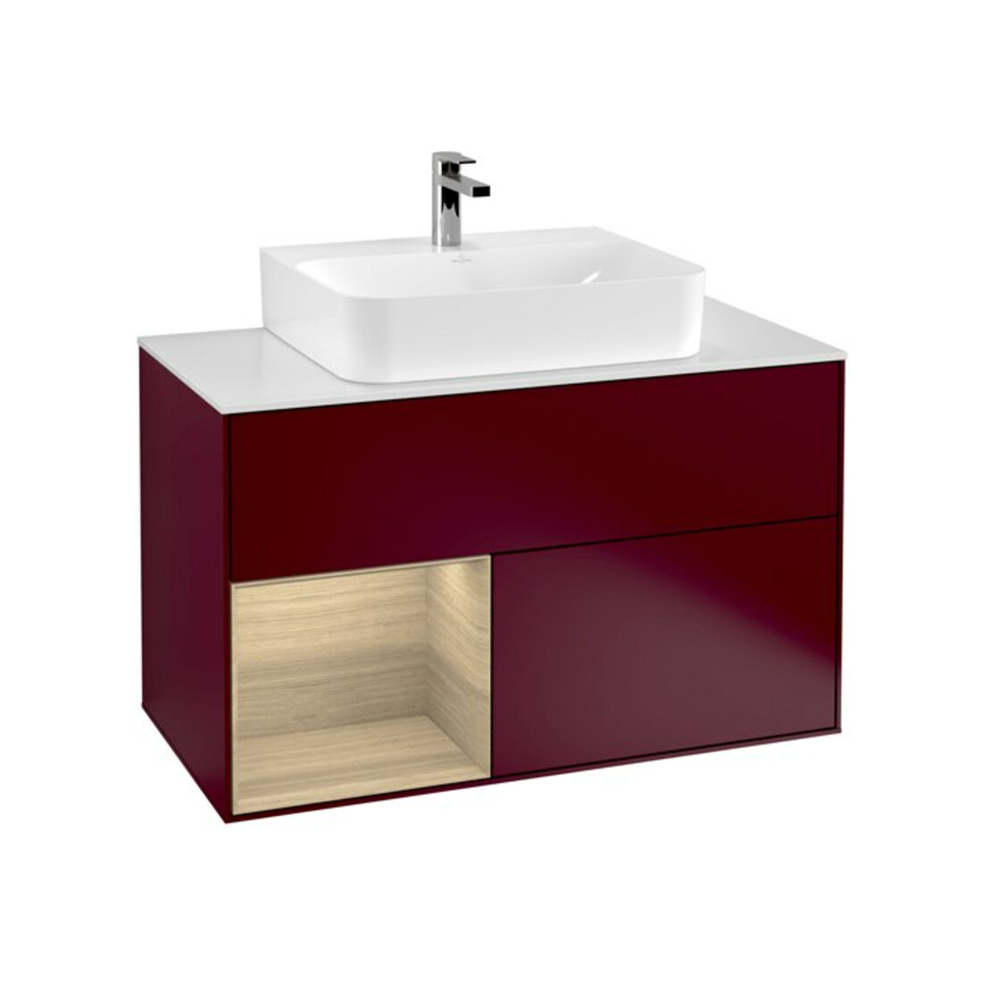V&B Meuble sous lavabo Finion 100, Pl bleu mat, étagère gauche Oa ven, Peo mat