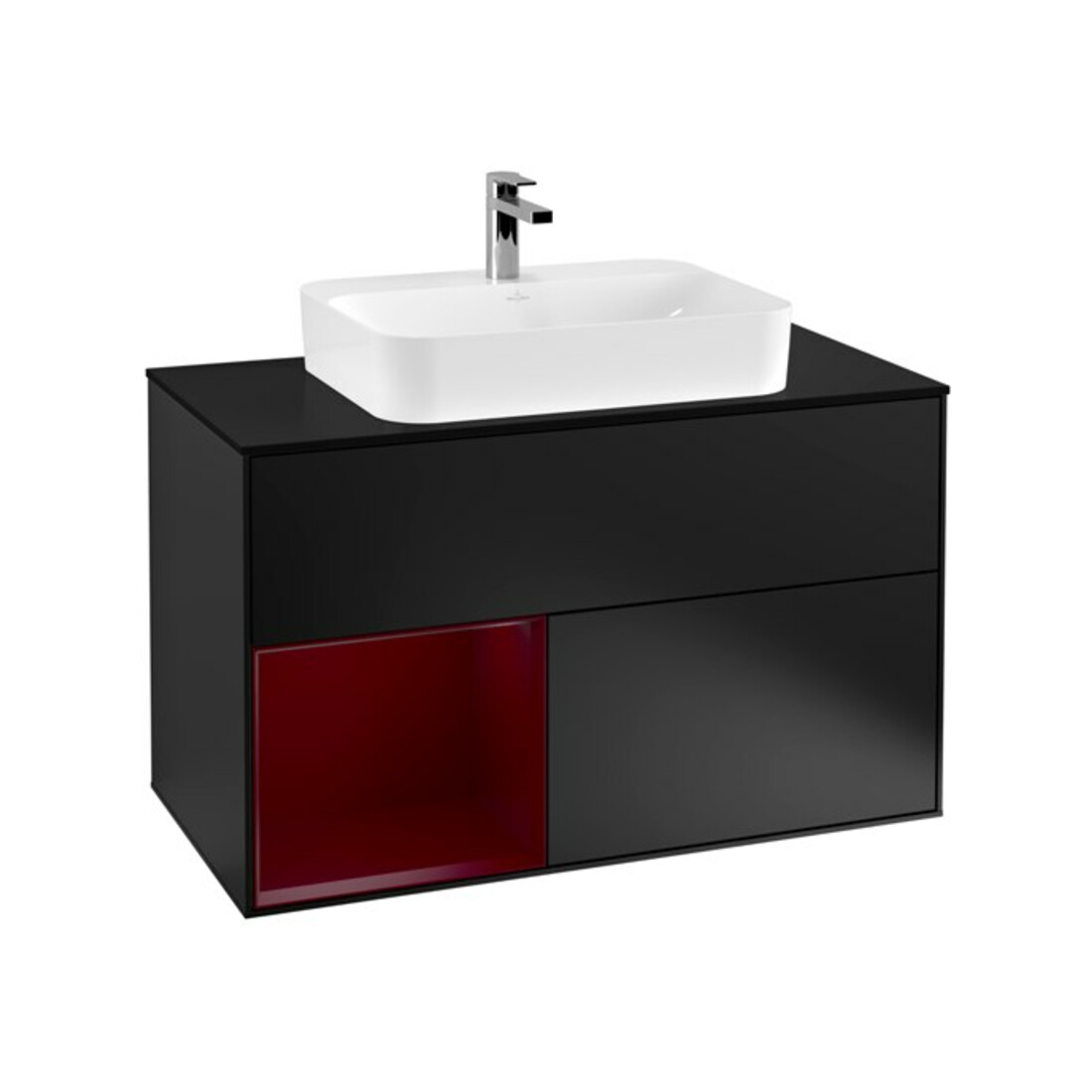 V&B Meuble sous lavabo Finion 100, Pl bleu mat, étagère gauche Peo, bleu mat Lac