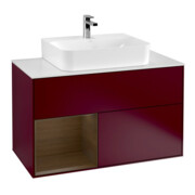 V&B Meuble sous lavabo Finion 100, Pl bleu mat, étagère gauche, Peo m