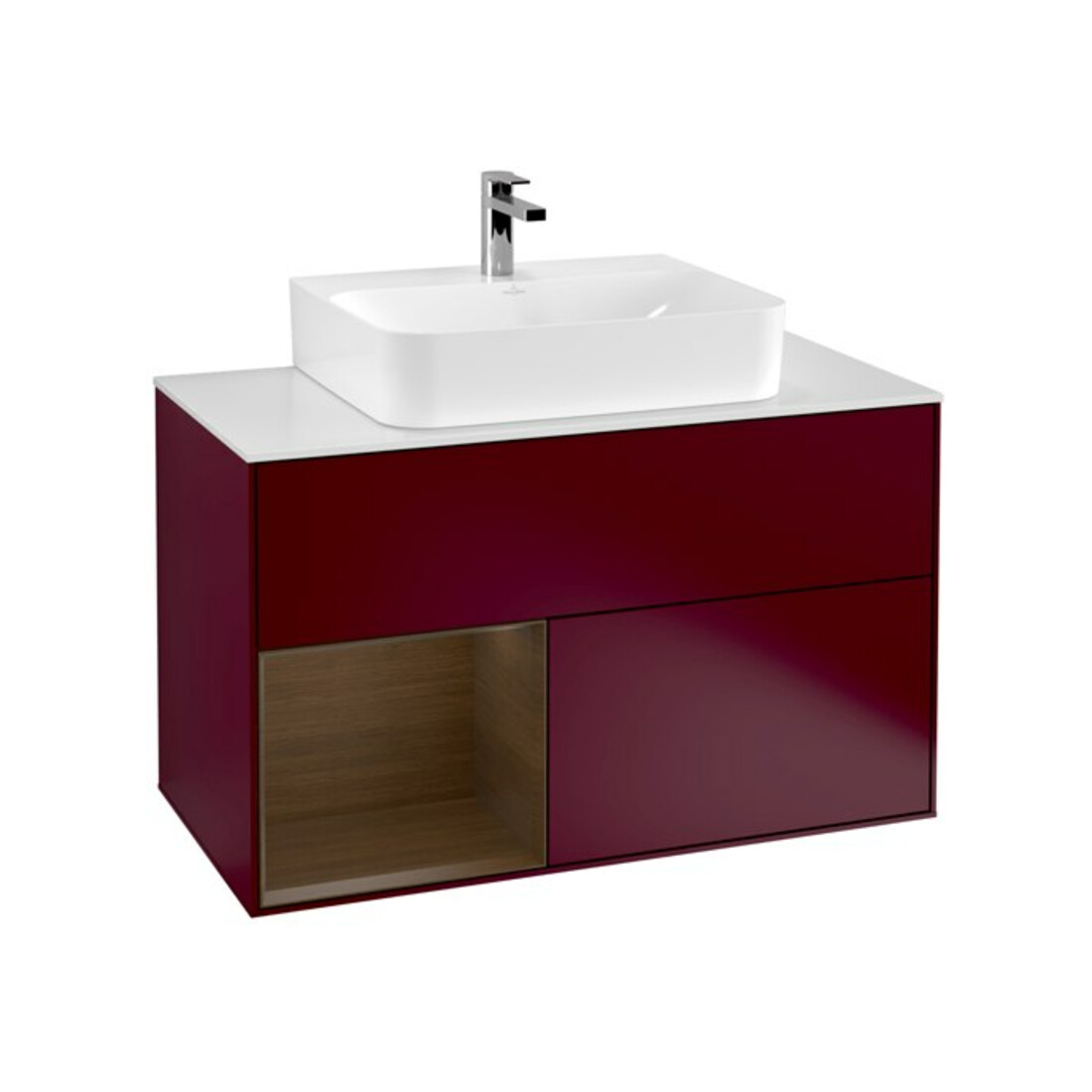 V&B Meuble sous lavabo Finion 100, Pl bleu mat, étagère gauche, Peo m