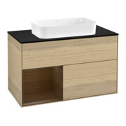 V&B Meuble sous lavabo Finion 100, Pl bleu mat, étagère gauche, ven. Oa