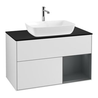 V&B Meuble sous lavabo Finion 100, Pl bleu mat, Étagère méd mat, blanc mat