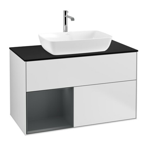 V&B Meuble sous lavabo Finion 100, Pl bleu mat, étagère méd mat Lac, blanc mat Lac