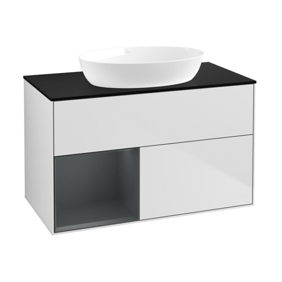 V&B Meuble sous lavabo Finion 100, Pl bleu mat, étagère méd mat laqué, blanc mat laqué