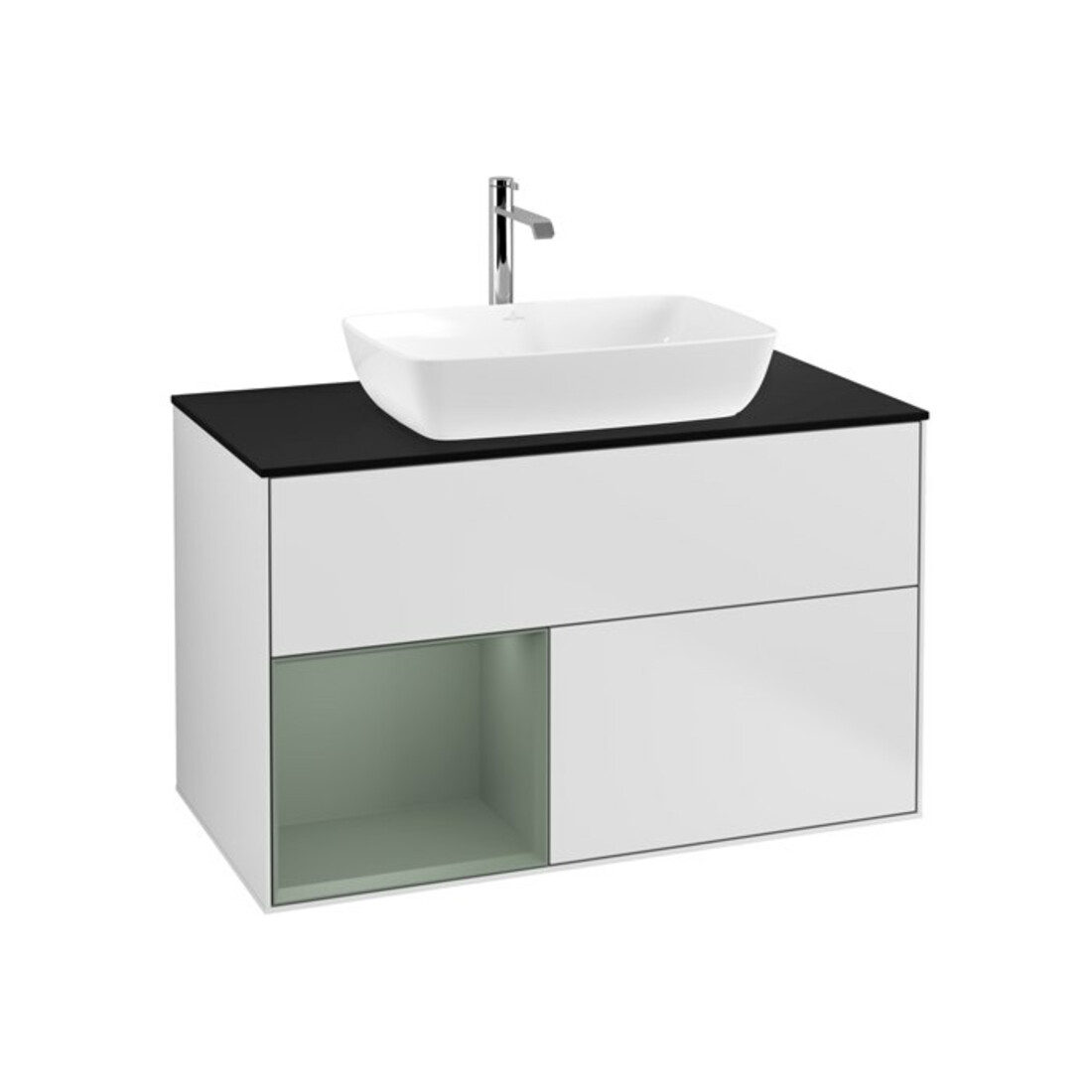 V&B Meuble sous lavabo Finion 100, Pl bleu mat, étagère Oli. mat Lac, blanc mat Lac