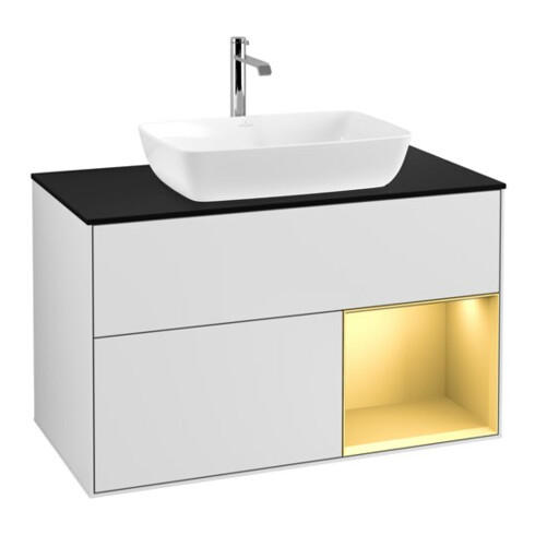 V&B Meuble sous-lavabo Finion 100, Pl bleu mat, Étagère or mat laqué, blanc mat laqué