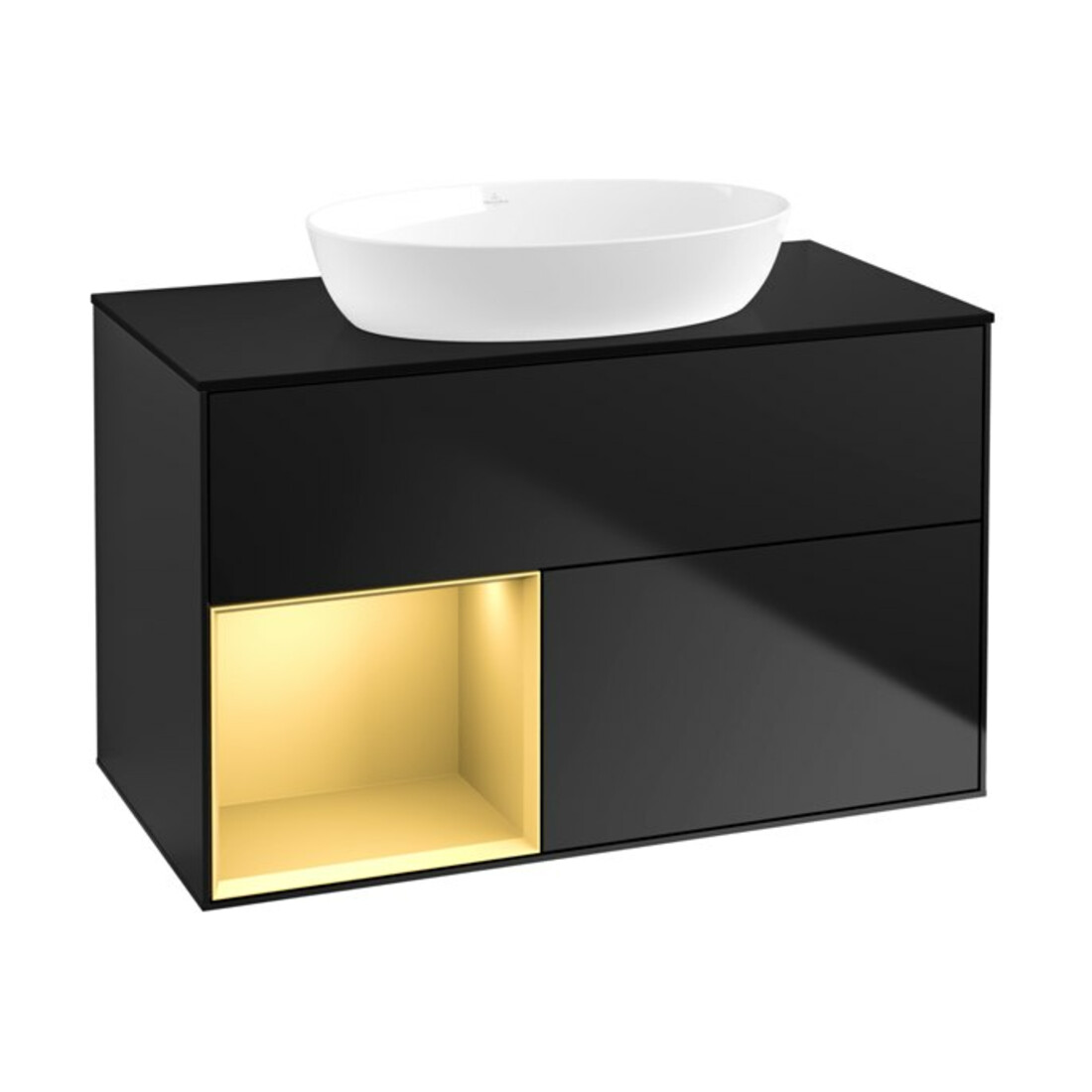 V&B Meuble sous lavabo Finion 100, Pl bleu mat, étagère or mat laqué, bleu mat laqué